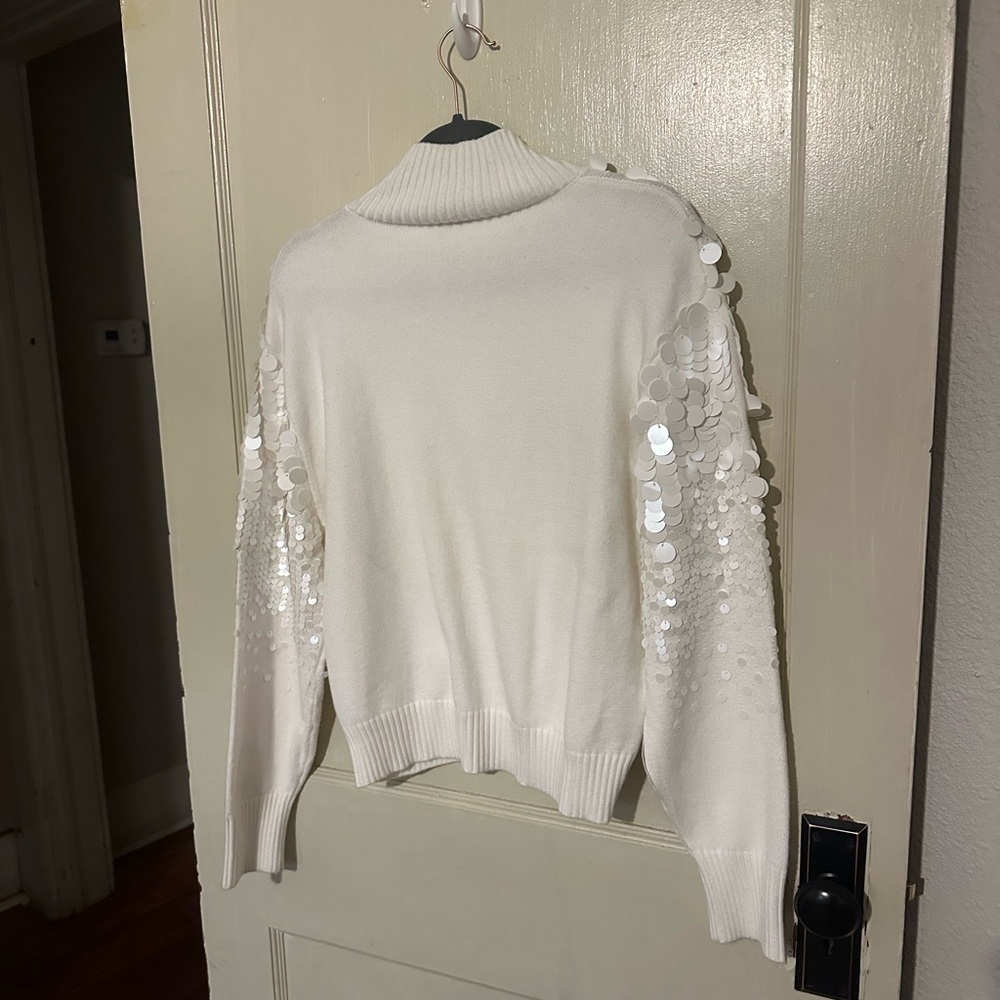 Reba White Sweater with Sequin Sleeves